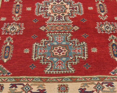 3x5 Red Kuba Afghan Hand Knotted Wool Area Rug